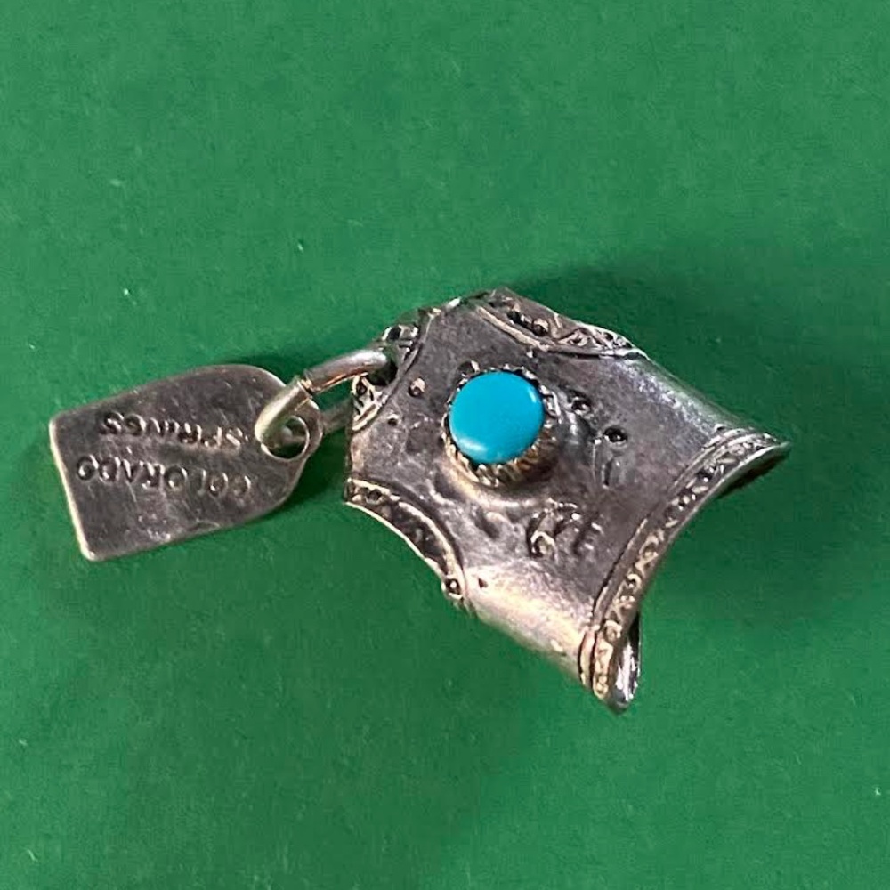 Sterling Silver Vest Charm with Turquoise Stone